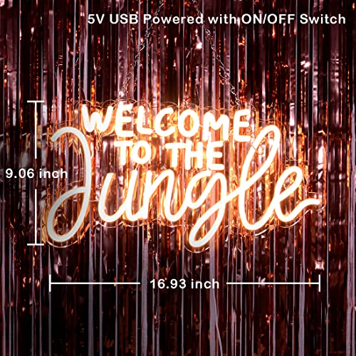 Image of Planzo Welcome to the Jungle LED Neon Sign Light Baby Shower Wall Decor | Bedroom Kids Room Neon Sign for Home Decor, Safari Jungle Themed Party Decor, Kids Birthday Gift, USB, 16.93 inchx9.06 inchWarm White