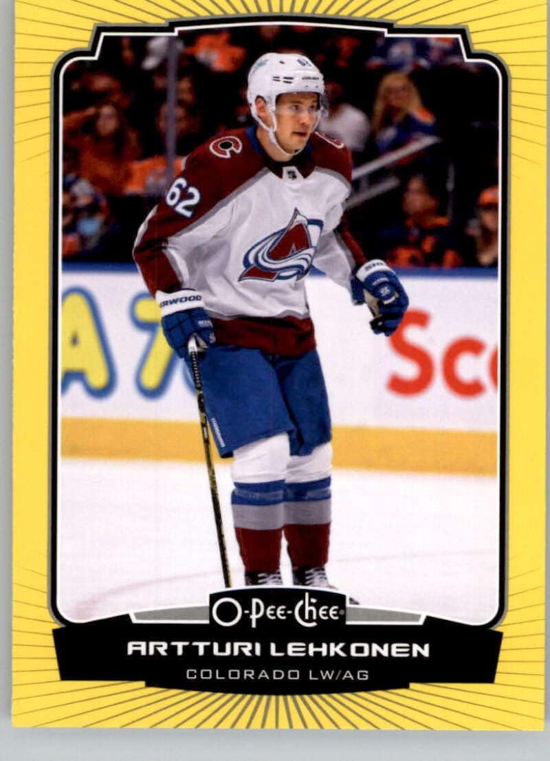 2022-23 O-Pee-Chee Yellow Border #218 Artturi Lehkonen Colorado Avalanche Official NFL Football Card in Raw (NM or Better) Condition