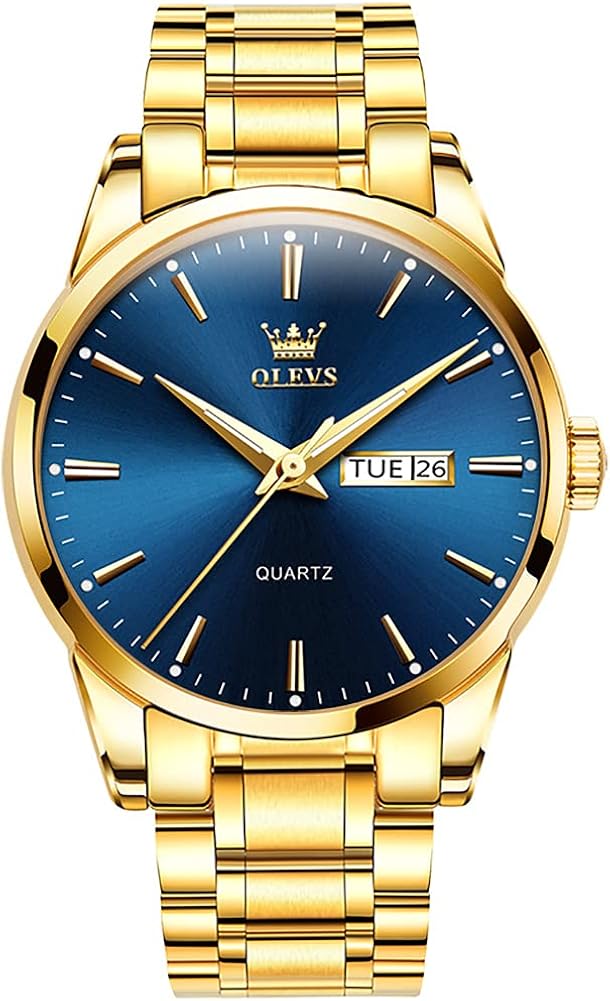 OLEVS Reloj de pulsera para hombre de acero inoxidable con fecha de día impermeable luminoso analógico de cuarzo a la moda relojes deportivos para