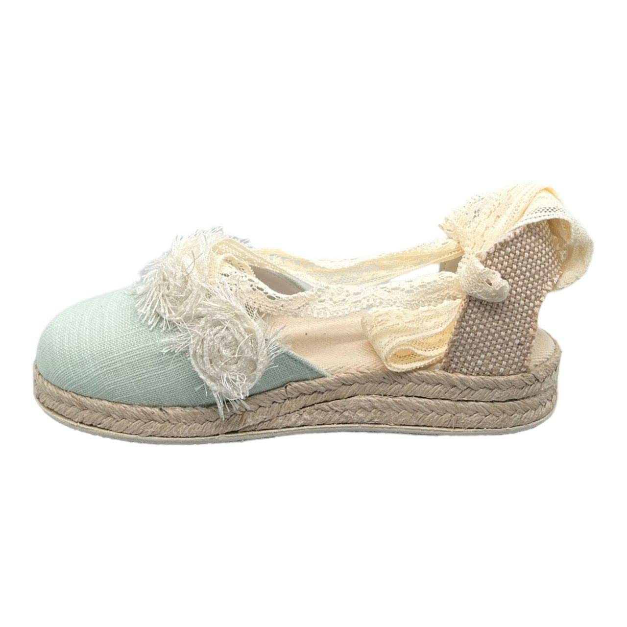 GUXS Zapato de Ceremonia y comunión Esparto Piel Lino verdina