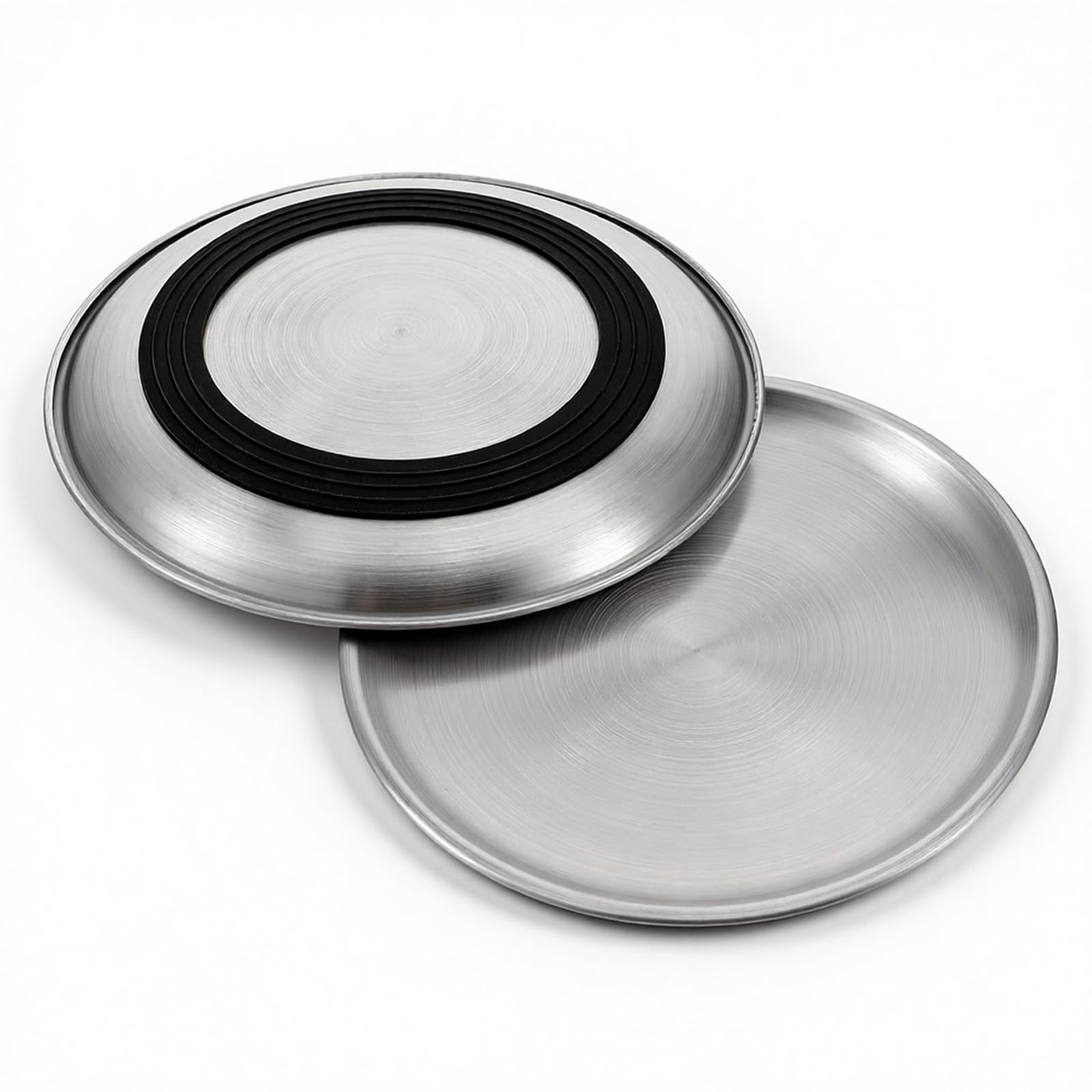 Stainless Steel Cat Bowls Dishes, Flat Metal Shallow Wide Whisker Friendly Cats Food Water Feeding Bowl Plate with Non-slip Silicone Ring, Indoor Pet Kitten Small Dog Food Tray, Dishwasher Safe(14cm)