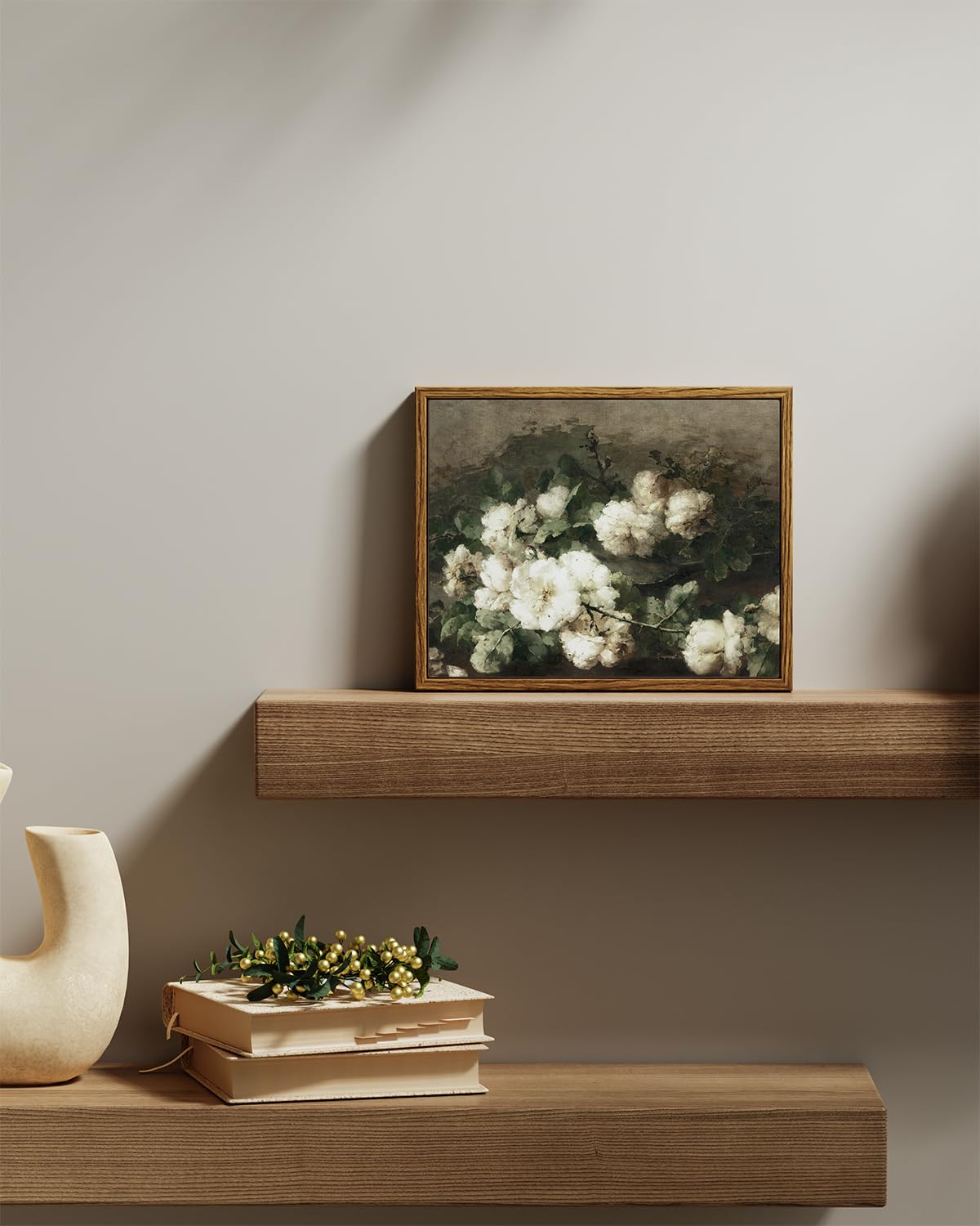 ARPEOTCY Framed Canvas Wall Art Prints, Living Room Hallway Shelf Decor, Cotton Floral Picture Paintings Wall Decor, Vintage Decor for Bedroom Bathroom Table, Aesthetic Room Decor, 20x25cm — view 2