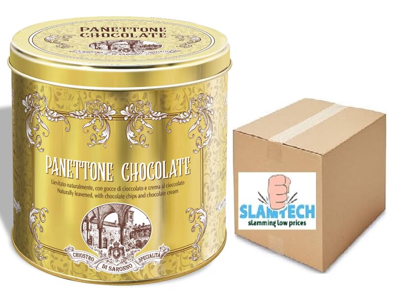 Lazzaroni Chiostro Di Saronno Panettone Italian Chocolate Panettone Milano Cake Gift in Gold Tin 1kg Boxed Slamtech