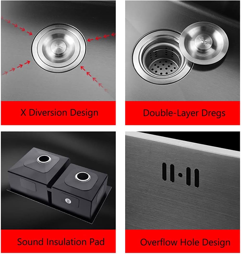 Household Sink Double Bowl,Black Kitchen Sink 72×40cm,Built-in Sink with Reversible Drainer,for Both Undermount and Flushmount Installation
