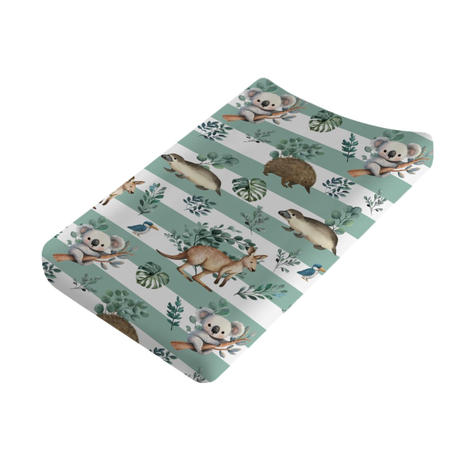 Baby Australian Animals Baby Changing Pad Covers for Boy Girl 32''x16'' Cute Koala Green Tropical Leaves Fitted Diaper Change Table Sheets Baby Animals Stripes Soft Breathable Baby Changing Table Mats