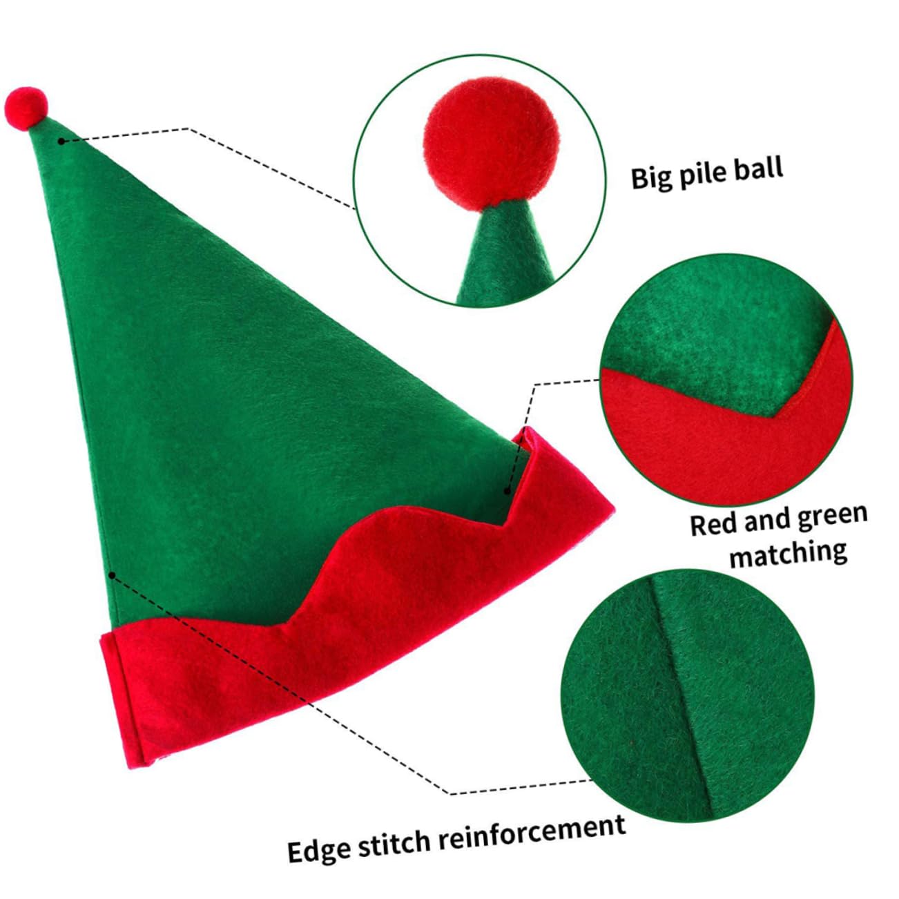 Cabilock 12 Pièces Chapeau elfique faveurs de costume de fête de couvre-chef d'elfe bonnet noel bonnet de noel deguisement adulte feutre chapeau de lutin de noël déguisement