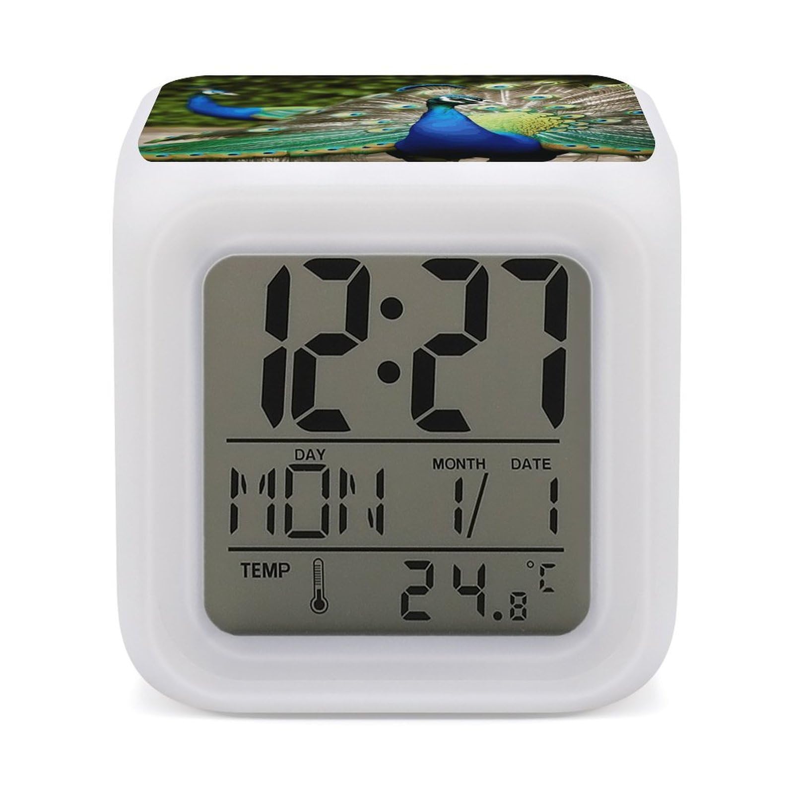 VstaDank Beautiful Peacock Digital Alarm Clock LED Display Screen Color Change Alarms Clock Smart Alarm Clock Wake Up Digital Clocks with 7 Color Nightlight for Bedroom