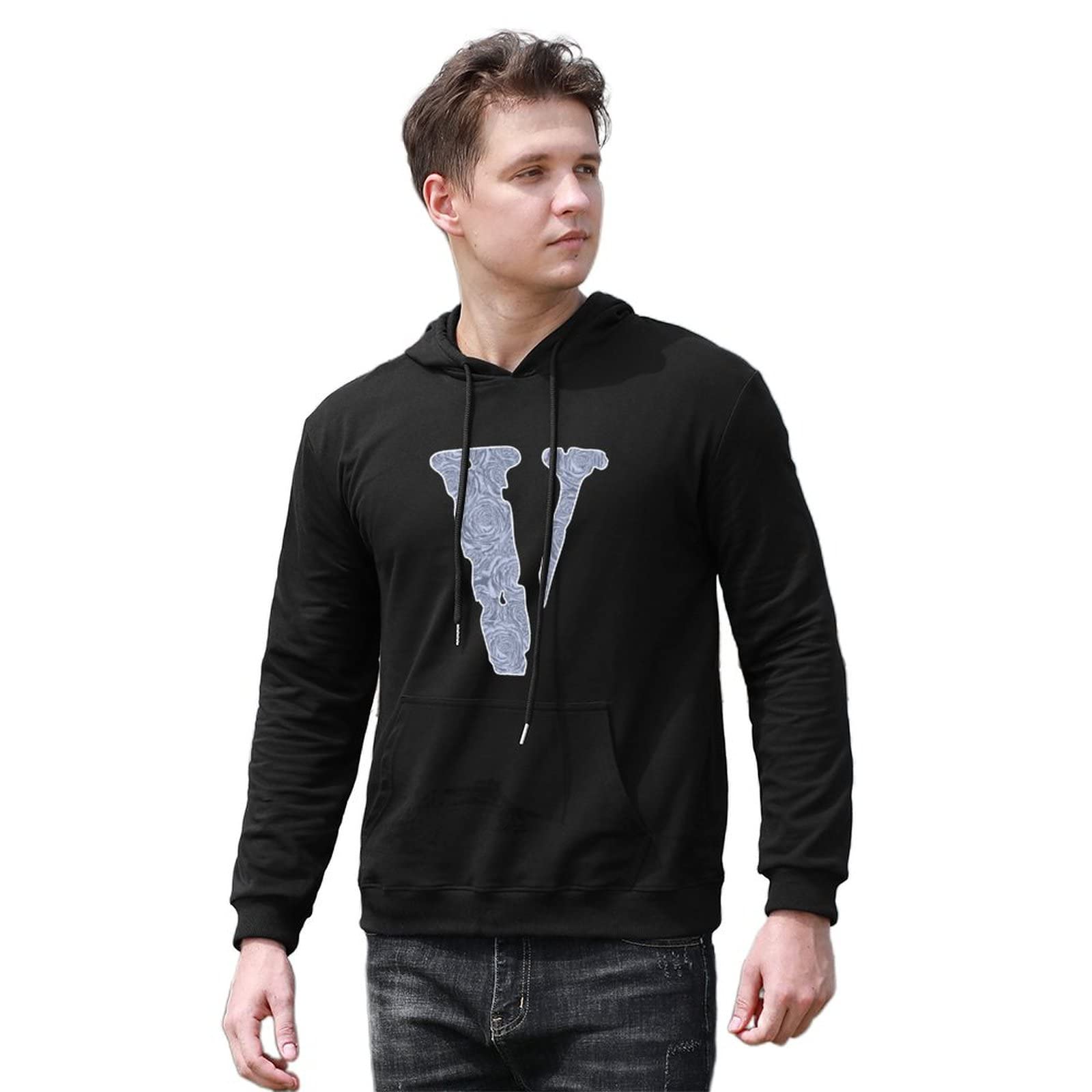 fangsMen's Vlone The Woo Printed Pullover Hoodies Long Sleeve Hooded Sweatshirt Black XXL
