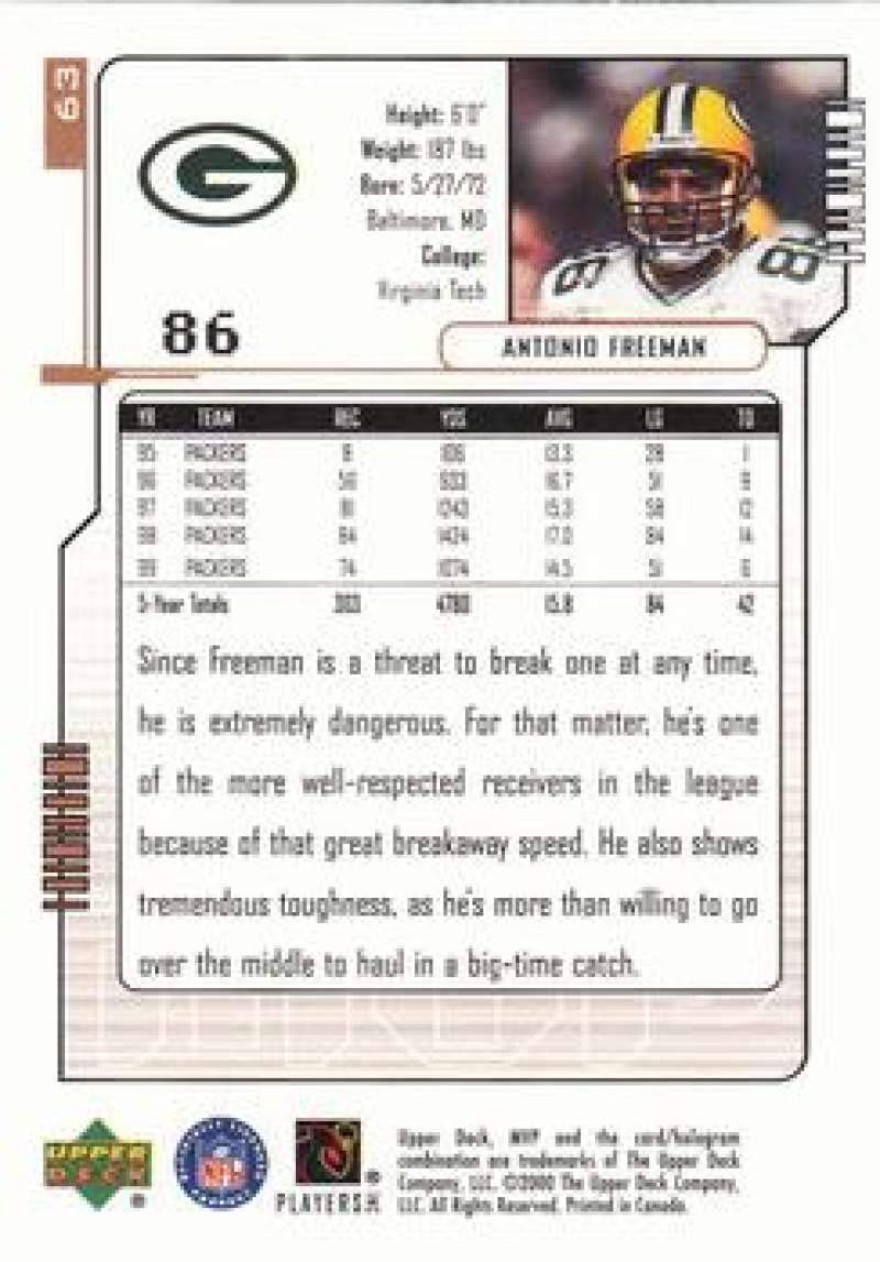 Amazon.com: 2000 UD MVP Football #63 Antonio Freeman Green Bay