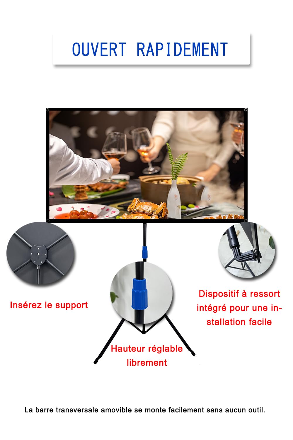 Écran de Projection Portable 60 Pouces avec Trépied - Écran de Projection Léger et Facile à Installer, Format 16:9, Compatible 4K - Idéal pour Cinéma Maison et Projections Intérieures/Extérieures【60″】