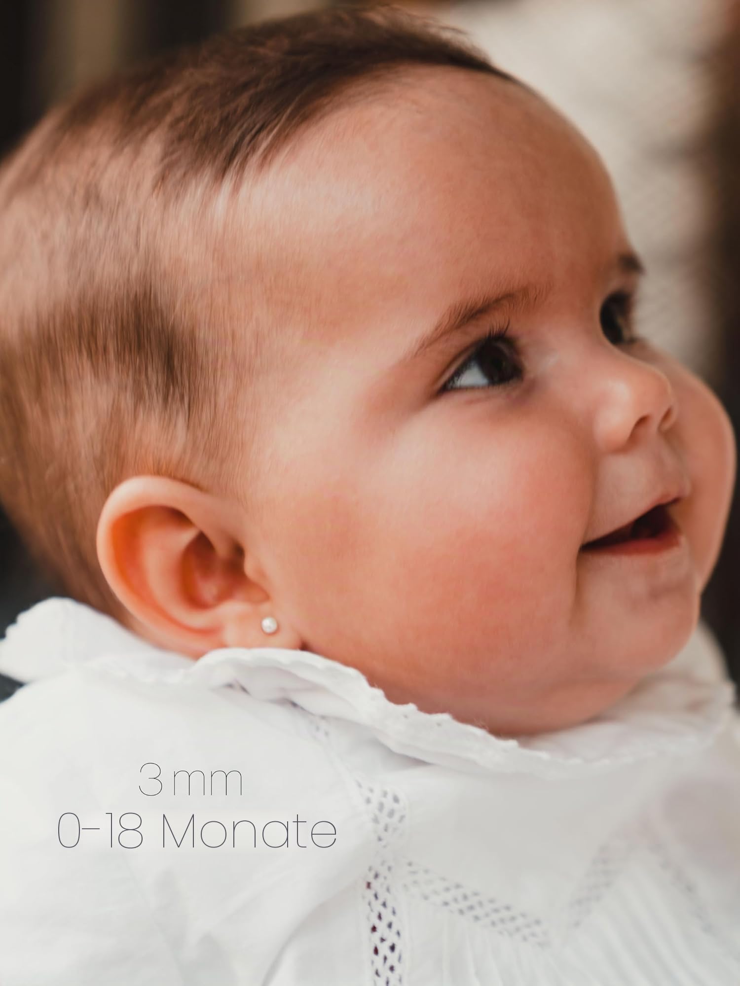 SECRET & YOU - Perlenohrringe für Babys und Mädchen. Weiße runde Perlen mit speziellen Gewindemuttern - Erhältlich in 18 Karat Gold oder 925 Sterling Silber und in verschiedenen Größen.