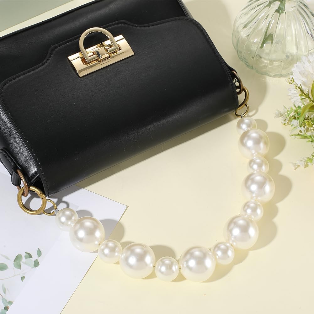 Beebeecraft 15.55 Inch Pearl Purse Handle, Plastic Imitation Beaded Pearl Handbag Handle Strap Chain Replacement Accessories White Decoration for Bag Women
