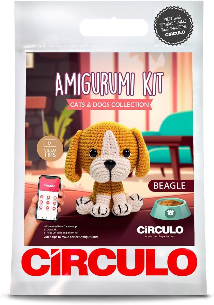 CĂRCULO Amigurumi Kit - Cats & Dogs Collection - All Materials Included, Clear Easy to Follow Instructions - Intermediate Level - 1 Crochet Kit (Beagle)