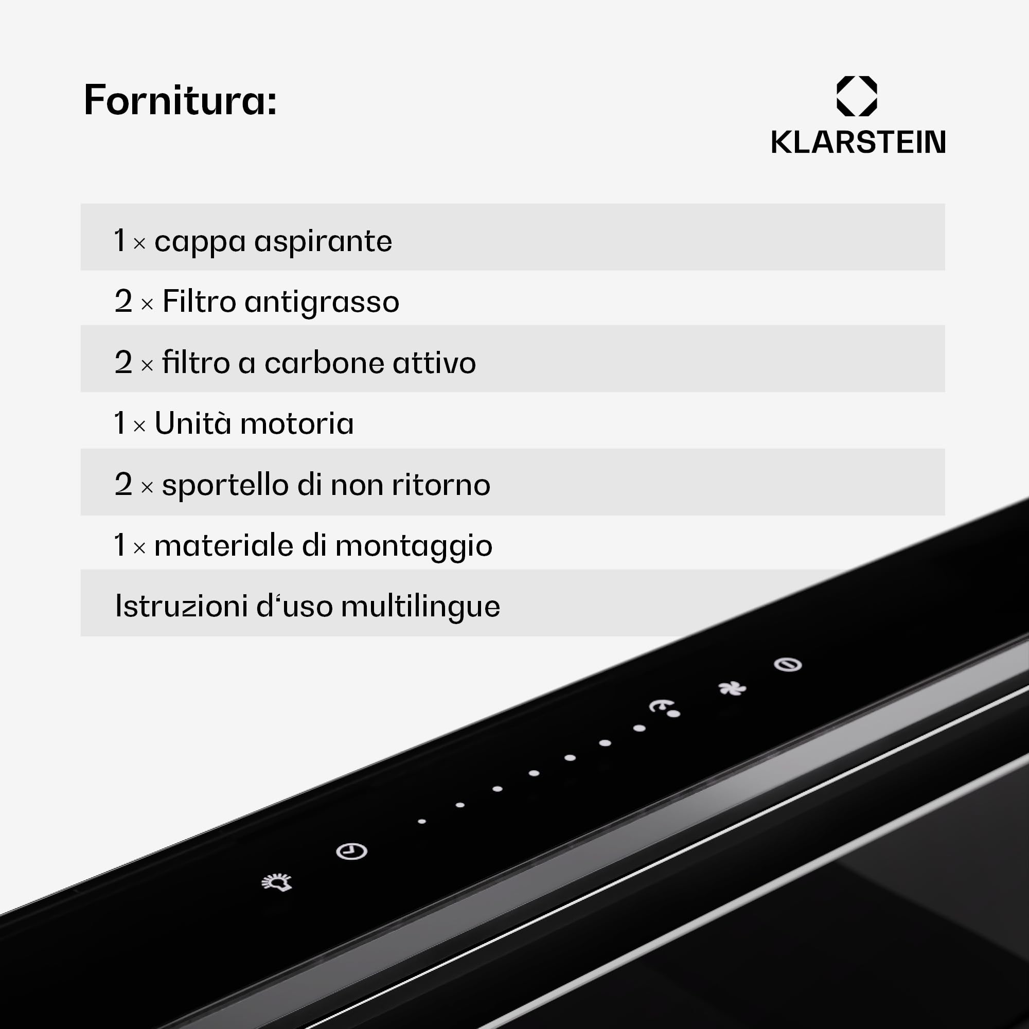 Cappa aspirante Klarstein 75 cm, cappa aspirante da cucina a scomparsa, cappa aspirante da cucina a ricircolo 2 in 1, portata d'aria 576 m³/h, cappa aspirante con luce LED e pannello touch, nero