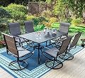 PHI VILLA 7 Piece Patio Dining Set for 6, 1 Large Metal Table and 6 Outdoor Dining Chairs with High Back and Padded Textilene, Outdoor Furniture Set for Garden, Yard