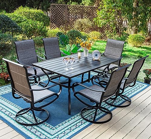 PHI VILLA 7 Piece Patio Dining Set for 6, 1 Large Metal Table and 6 Outdoor Dining Chairs with High Back and Padded Textilene, Outdoor Furniture Set for Garden, Yard