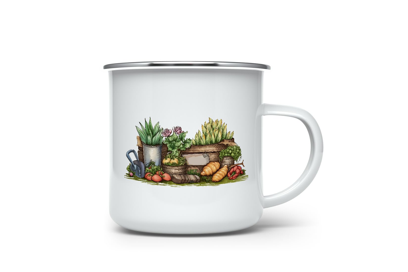 MAXIKIWI - Durable Enamel Coffee or Tea Camping Mug for Indoor Outdoor Use - Gardening Collection - 350ml