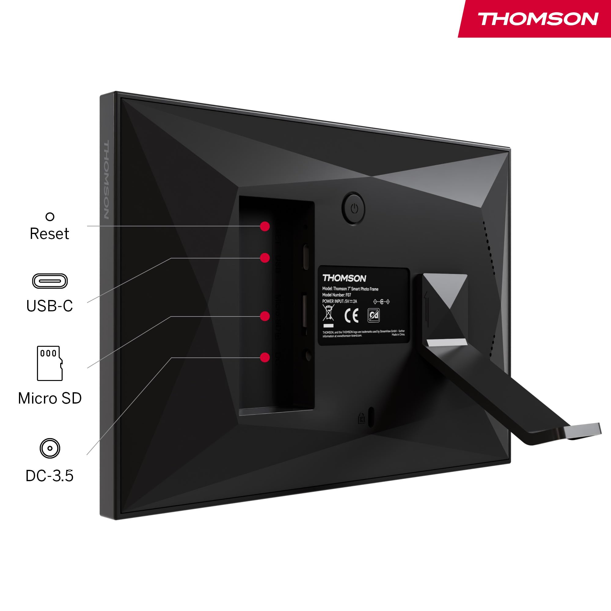 Thomson Digitaler Bilderrahmen 7 Zoll, IPS-Bildschirm, HD-Touchscreen, WLAN, Direktes Teilen über iOS/Android App, Smart-Funktionen, Elektronischer Fotorahmen mit 32 GB Speicher, Automatische Drehung
