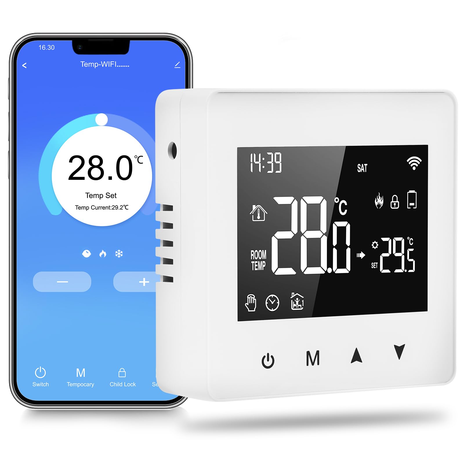 TUYA Wifi Thermostat, Thermostat for Gas/Water Boiler, Smart Battery Programmable for Boiler, Compatible with Alexa and Home, White