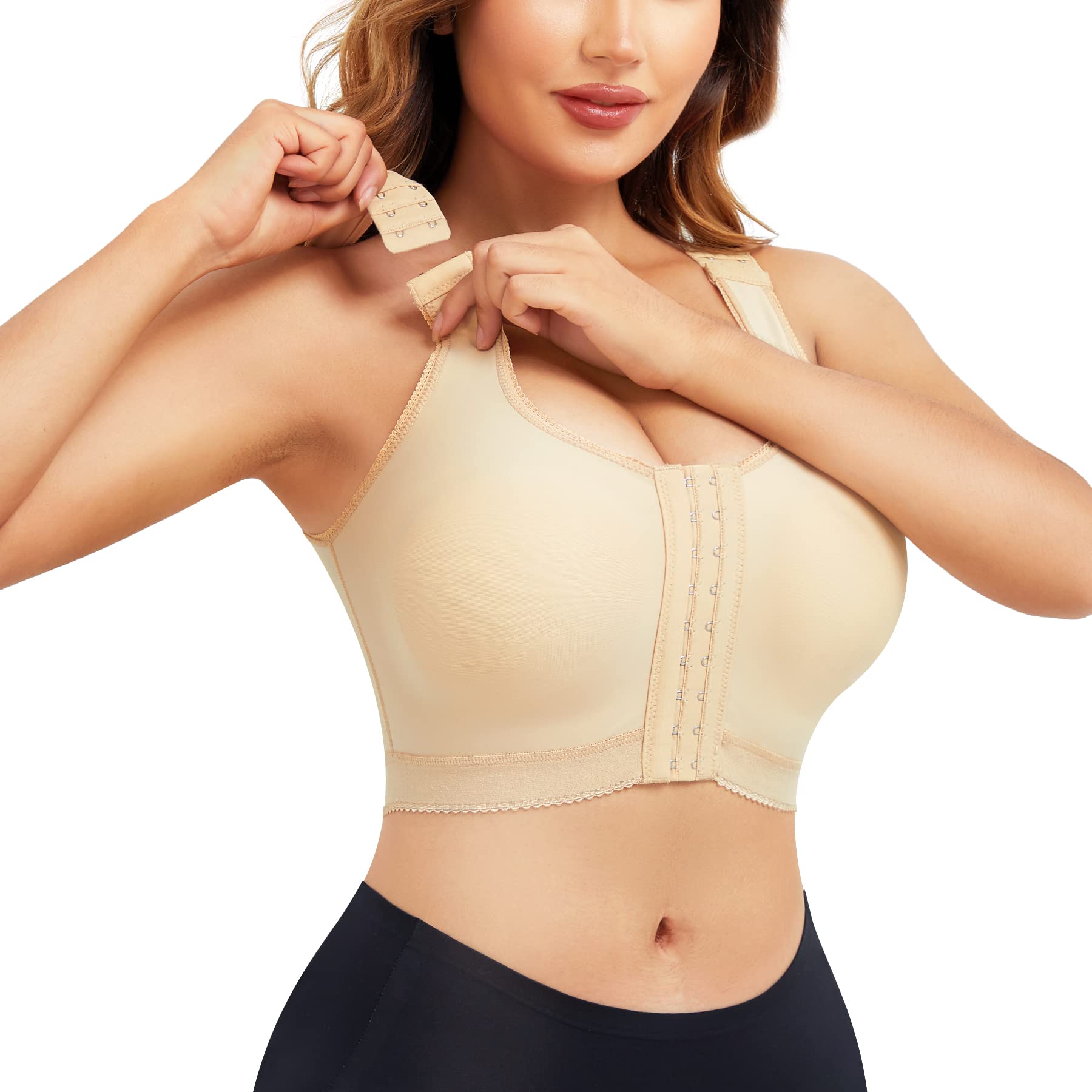 Photo 1 of Adjustable Front Closure Bras for Women Post Surgery Bra Compression Tank Top Posture Corrector Shapewear Top Small Beige