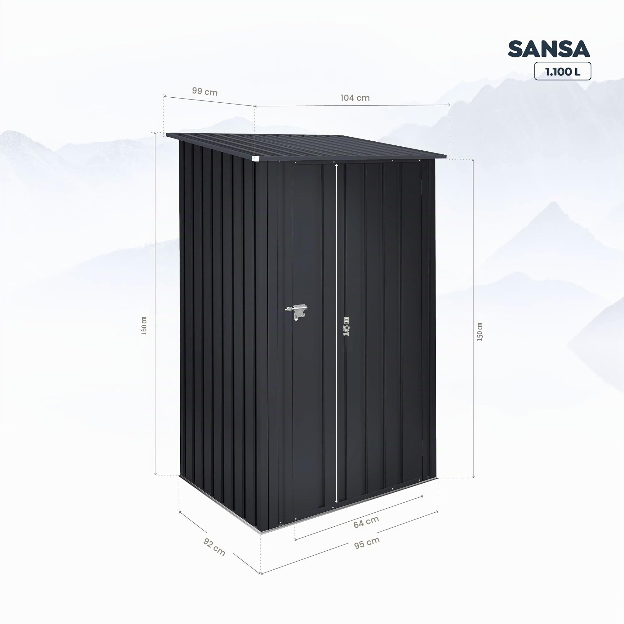 Hoggar - Cobertizo Jardín Exterior 1100 L Stark - 104x99x160 cm - Puerta con bisagra - Cierre con Pasador - Armario metálico - Caseta almacenaje - Gris Antracita