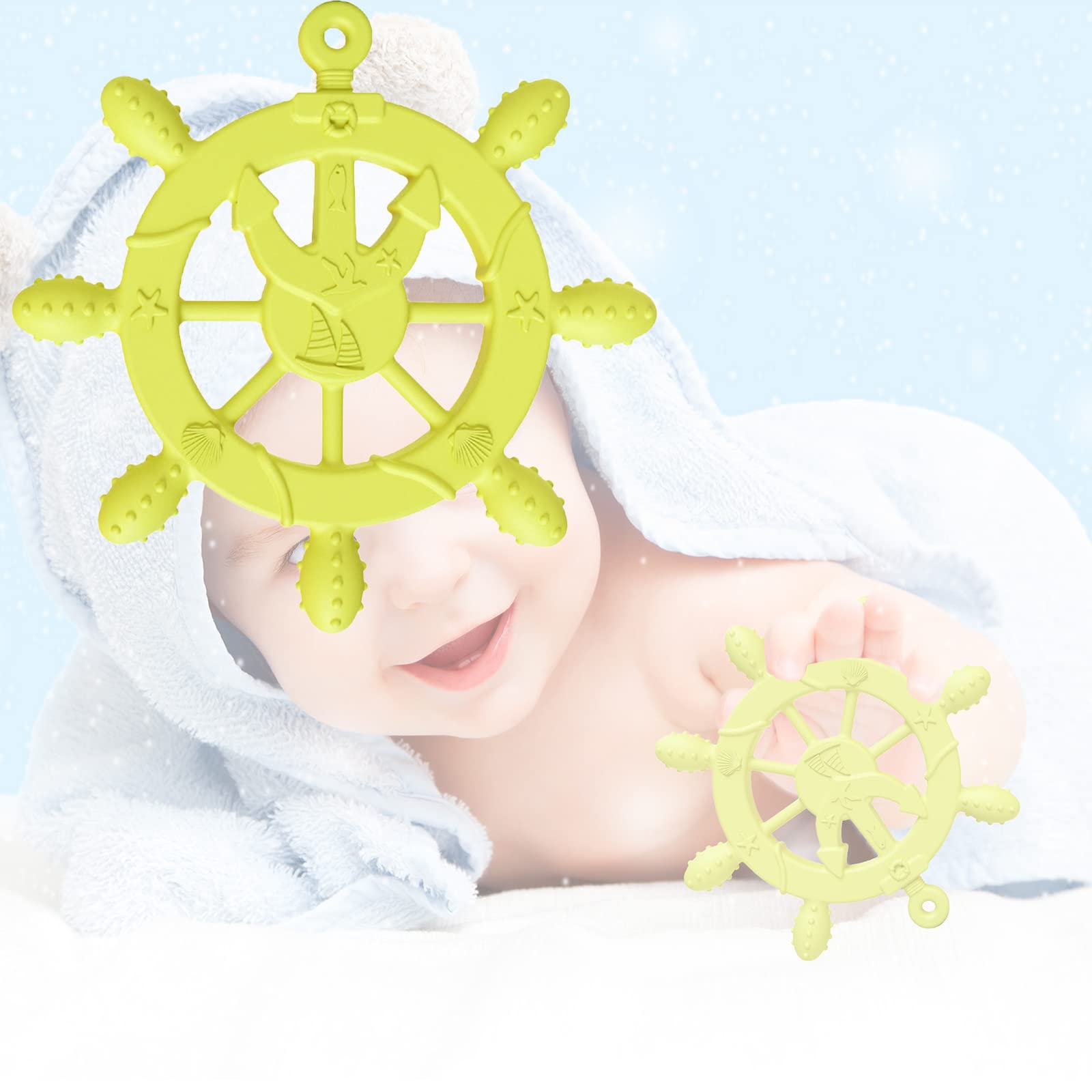 Photo 1 of 6 PACK Baby Teethers Toys Silicone Soft Ball Easy to Hold Teether Teething Stress Relief Molar Ball Soothing Teether Sensory Ball Exploration Baby Ball for Ages 0 Months+ (1 Packs, Rudder-Yellow)