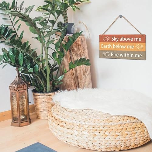 Vista 4 de Zen Room Decor: Sky Above Me Earth Below Me Fire Within Me - Letrero de madera para meditación, arte de pared para estudio de yoga, hogar