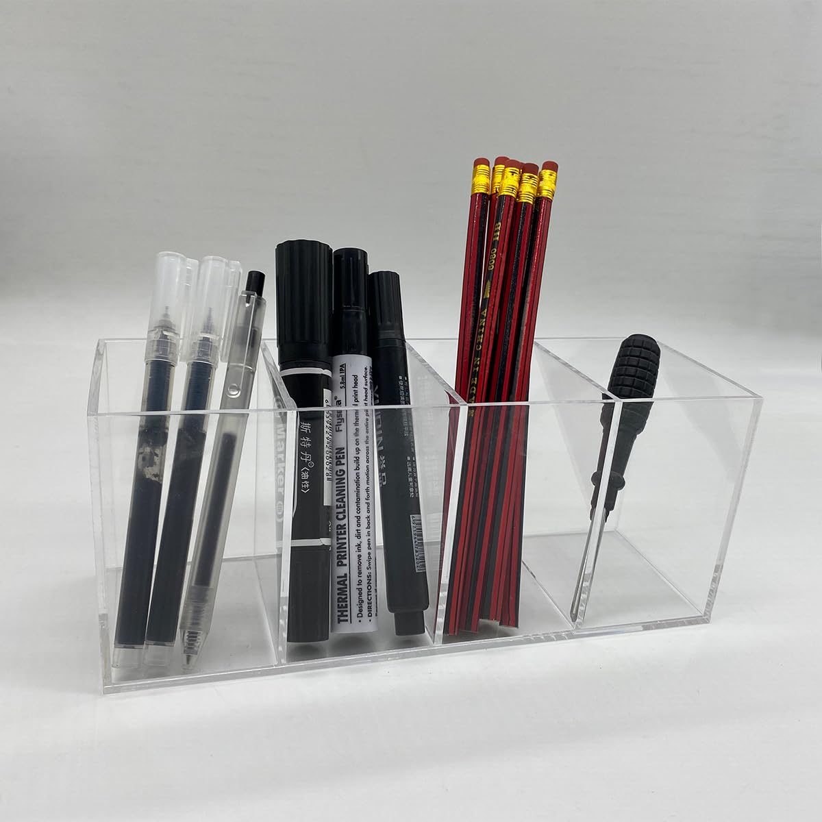 JNBGTU Acrylic Pen Pot Clear Pencil Holder, 4 Compartments Stationary Organiser for Desk Office School Countertop Desk - Image 4