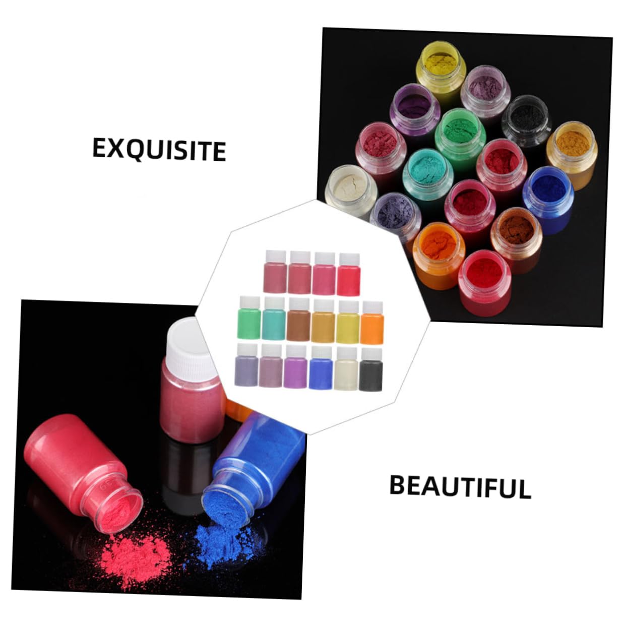 16 Farben Perlglanz Mica Puder für Epoxidharz und Nagelkunst 16 Flaschen Feine Deckkraft Glatter Glanz für Selbstgemacht