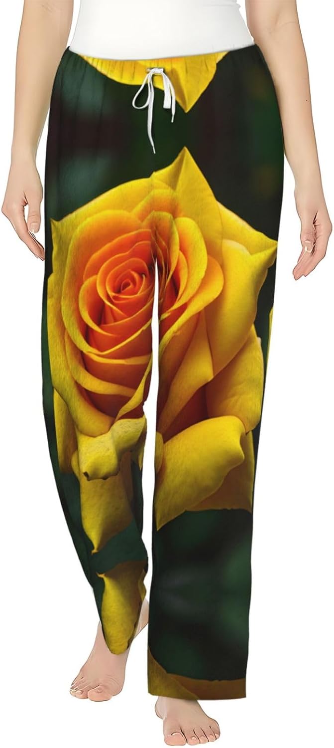 Yellow Rose Picture Print Cozy Women'S Flannel Pajama Pants,Perfect For Christmas And Everyday Comfort