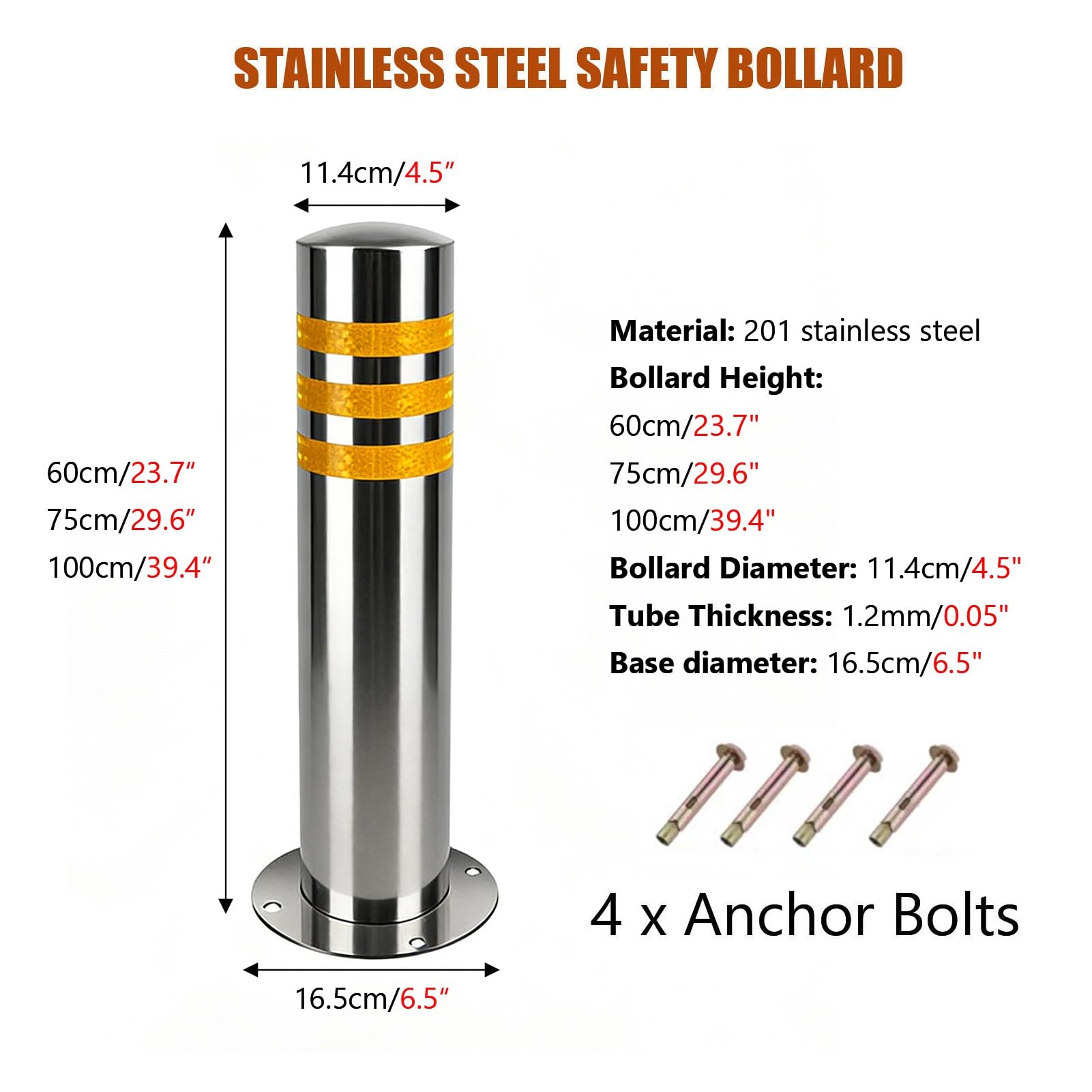 Bolardo de Seguridad Bolardo De Acero Inoxidable Con Guardia De Seguridad Puesto De Estacionamiento De Control De Tráfico Para Garajes, Entradas De Acceso Y Aceras(1 Pack,H 23.7in x D 4.5in)
