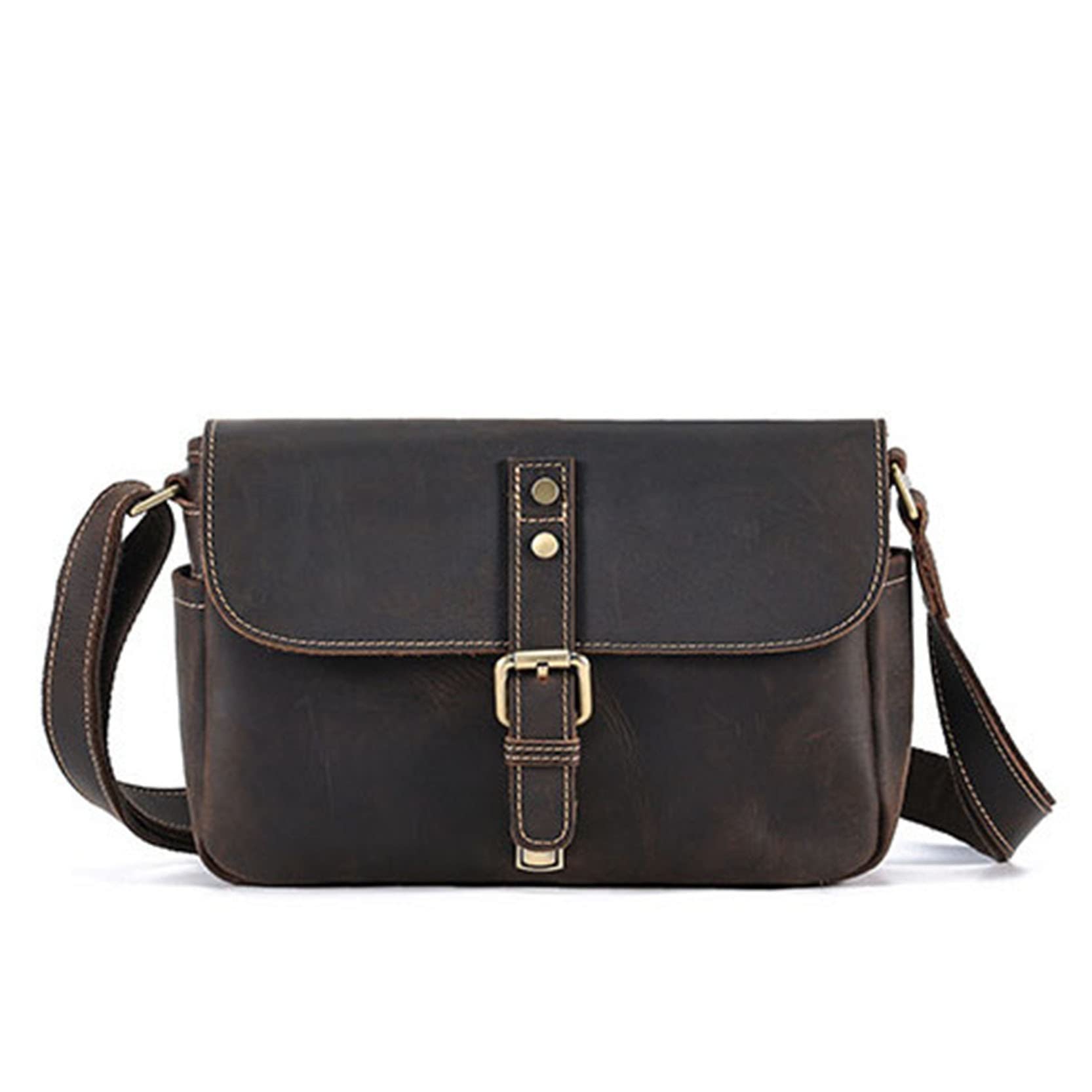 ColorYan Mens Small Messenger Bag, Men's Genuine Leather Shoulder Messenger Bag Small Horizontal Crossbody Bag Business Bag Office Briefcase Travel Satchel Retro Classic Crossbody Bag for Work