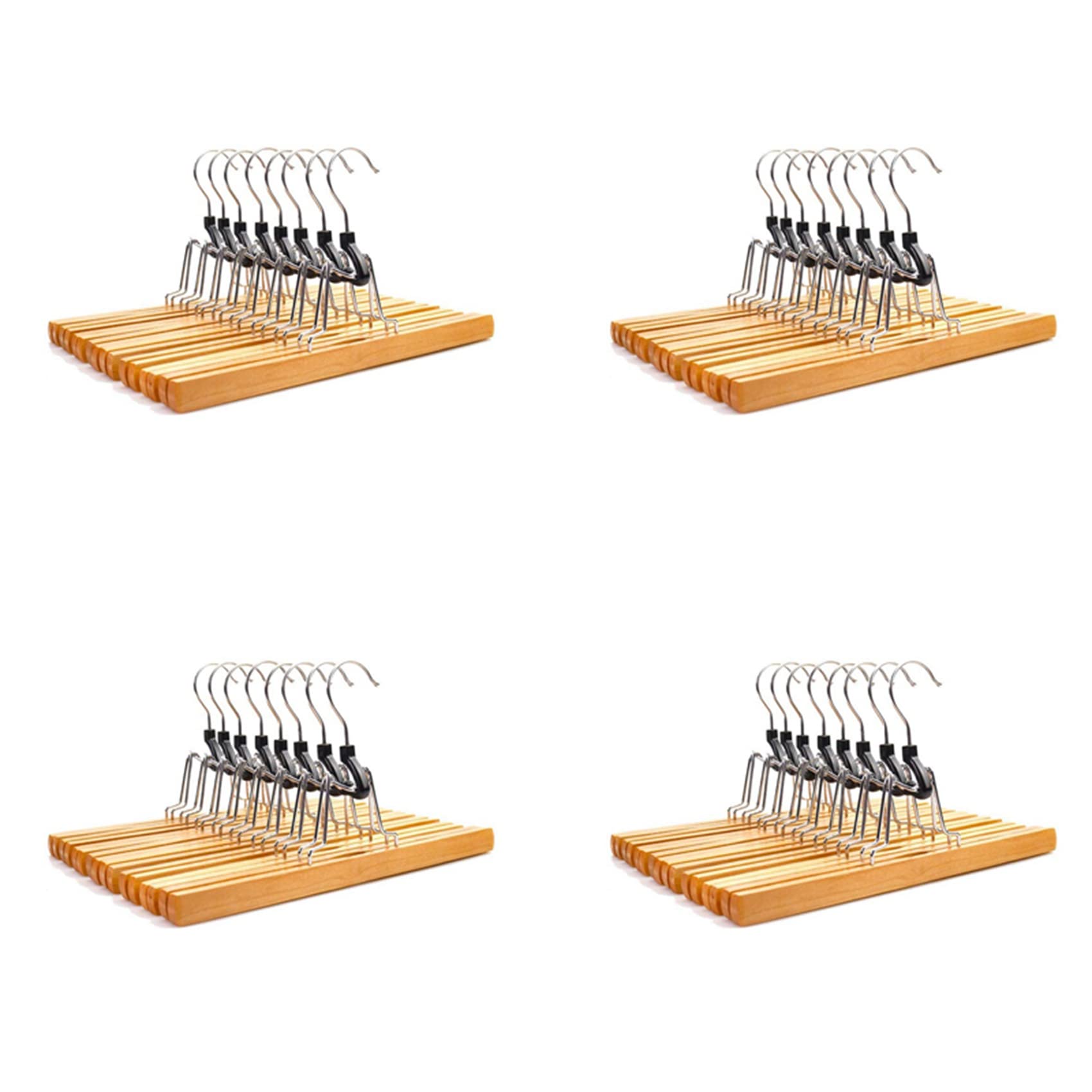 Hndhbfgrt 32 Piece Wooden Series Slack Hangers Non-Slip Wood Pants Hangers with 360 Degree Rotation Anti-Rust Hook Clip Hangers