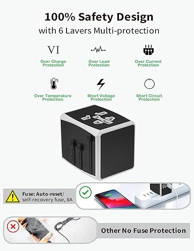 Miniatura 8 de Adaptador de viaje universal, enchufe de viaje internacional con 4 puertos USB, cargador de pared de viaje en todo el mundo para EE. UU.Reino