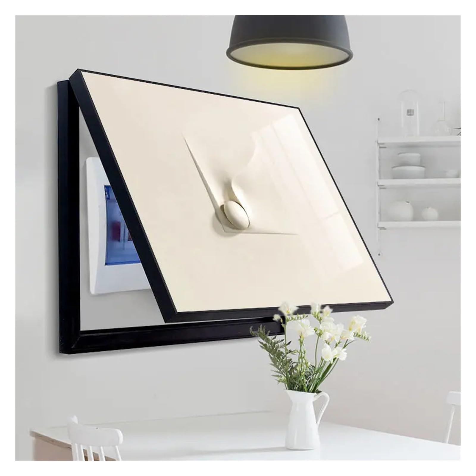 Tablica dekoracyjna z licznikiem elektrycznym, 70 x 50 cm, bez perforacji, kreatywna dekoracja ścienna do salonu, domu, podniesienia pokrywy (czarna rama, 70 x 50 cm, pokrywa do podniesienia)