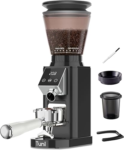 Tuni G1 Molinillo de café cónico, 48 ajustes de molienda, molinillo de rebabas antiestático, temporizador electrónico de precisión y pantalla táctil