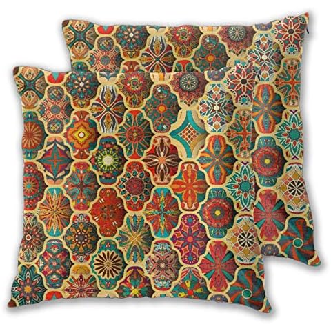 PATINISA Throw Pillow Covers,Retro Indian African Pattern Vintage Abstract Motif Batik Sun Flower Textures Mexican Carpet Eastern Cover