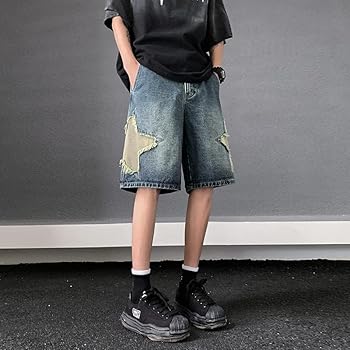 [XTONZ] Boro Patchwork Bermuda Denim Pants ★大人気★ XBTCLXEBCO Womens Jean Shorts High Waisted Knee Length Wide