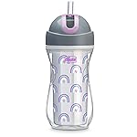 Chicco Flip-Top Straw Cup 9oz | Insulated Toddler Sippy Cup with Soft Silicone Straw | No-Spill | Easy-Clean | BPA-Free | 1pk | For Ages 12+ Months | Silver/Purple Rainbow