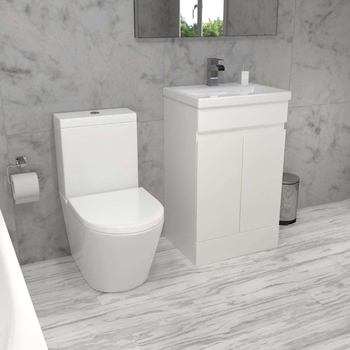 Nes Home White Alaska 500Mm Freestanding Basin Vanity & Close Coupled Toilet