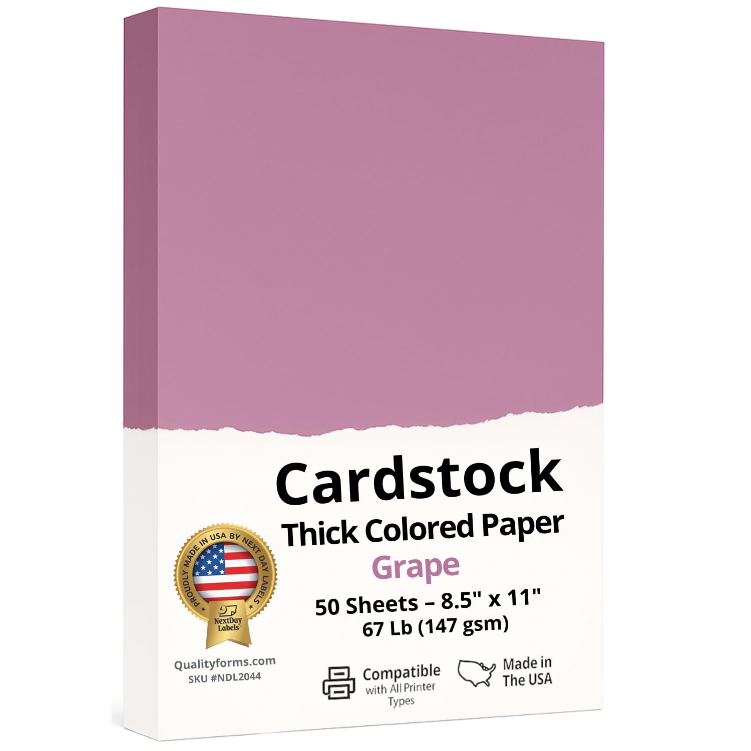 65 lb. (176 GSM) Cover Card Stock, 8-1/2 x 11" Letter Size, 50 Sheets Per Pack (Grape)
