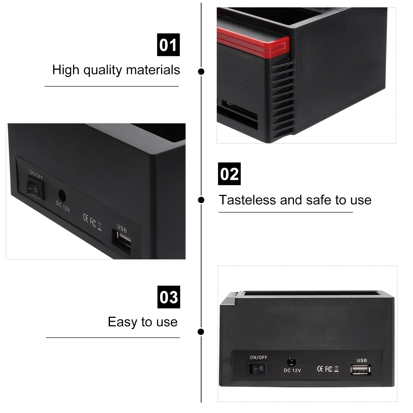 Boîtier Disque Dur Externe Double Baie pour 2 Disques IDE et Interface Série 2,5 3,5 Pouces, Plastique Noir, Plug and Play avec Hub D'extension, Compatible 3tb X 2