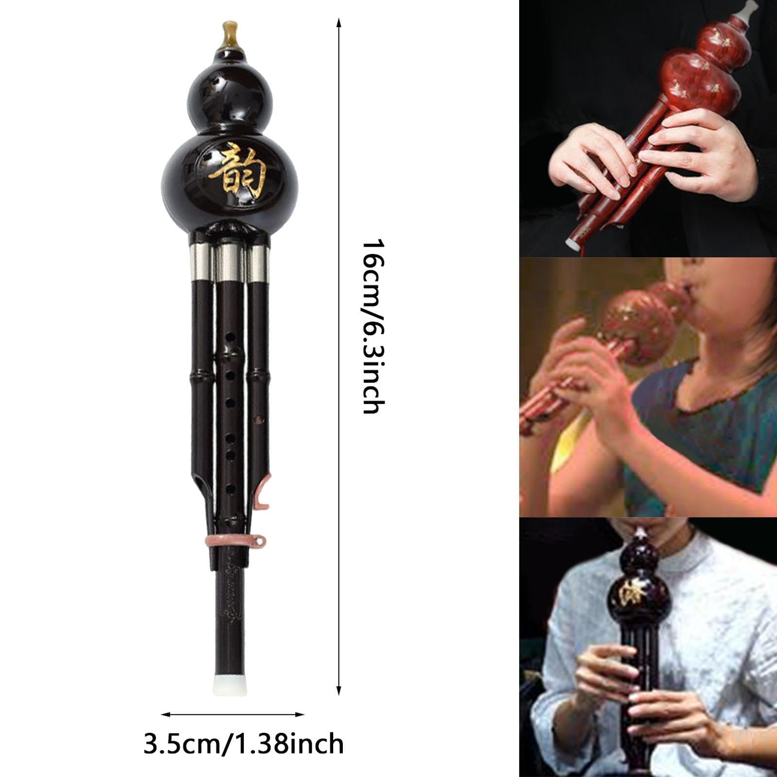 MagiDeal Flauta Hulusi de calabaza, instrumento de viento de madera con clave C, instrumento tradicional Hulusi para practicar en solitario, regalos para el,