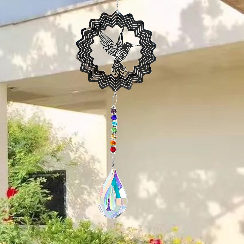 Wiatraki Suncatcher do dekoracji ogrodu Yard 3D Kuranty wiatrowe Wisząca rzeźba z kryształowym pryzmatem