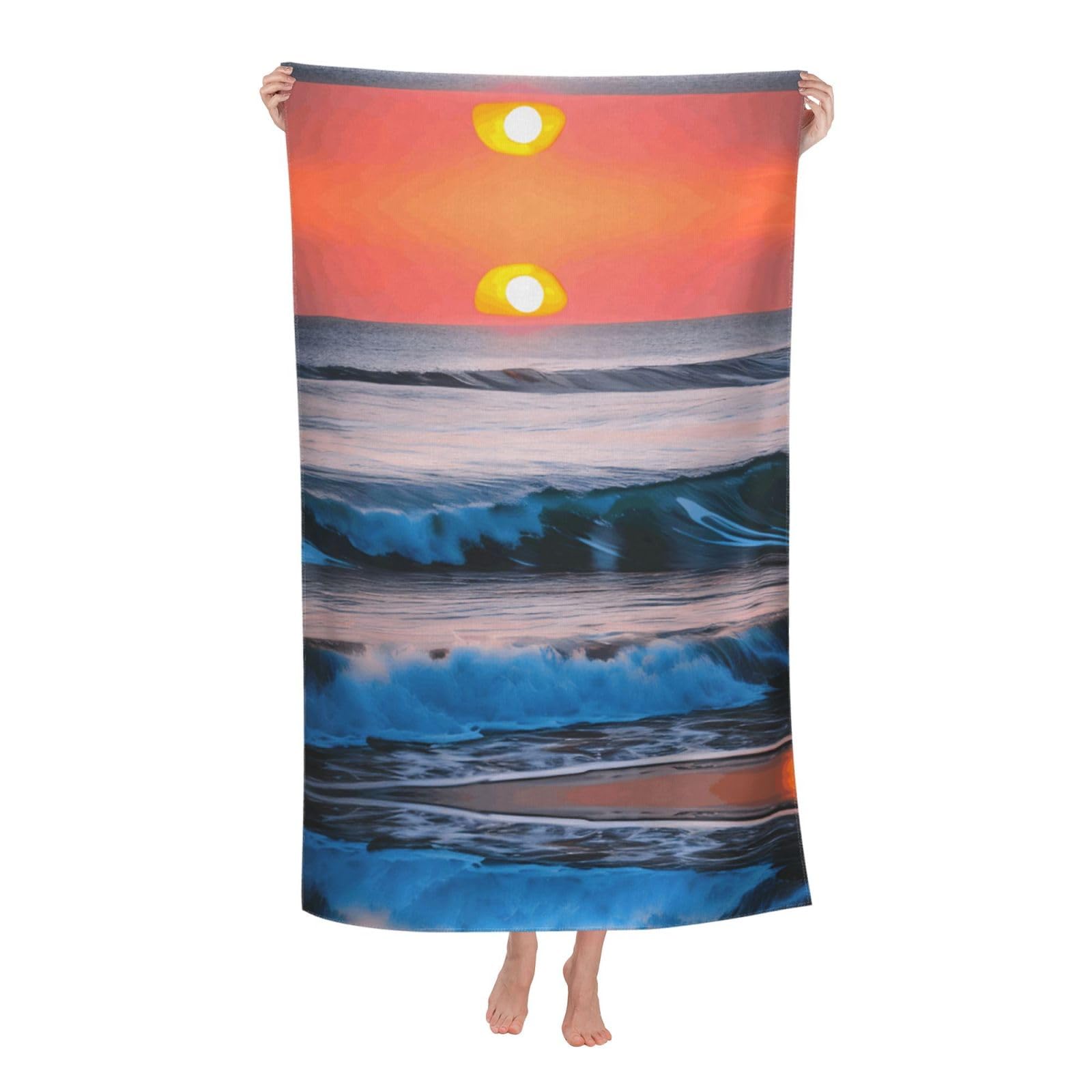 Oazcvbnn Women's White Sunset And Sunrise With Ocean Sea Waves Print Adult Beach Towel Summer Travel Pool Vacation Swimming Fitness Outdoor Adventures