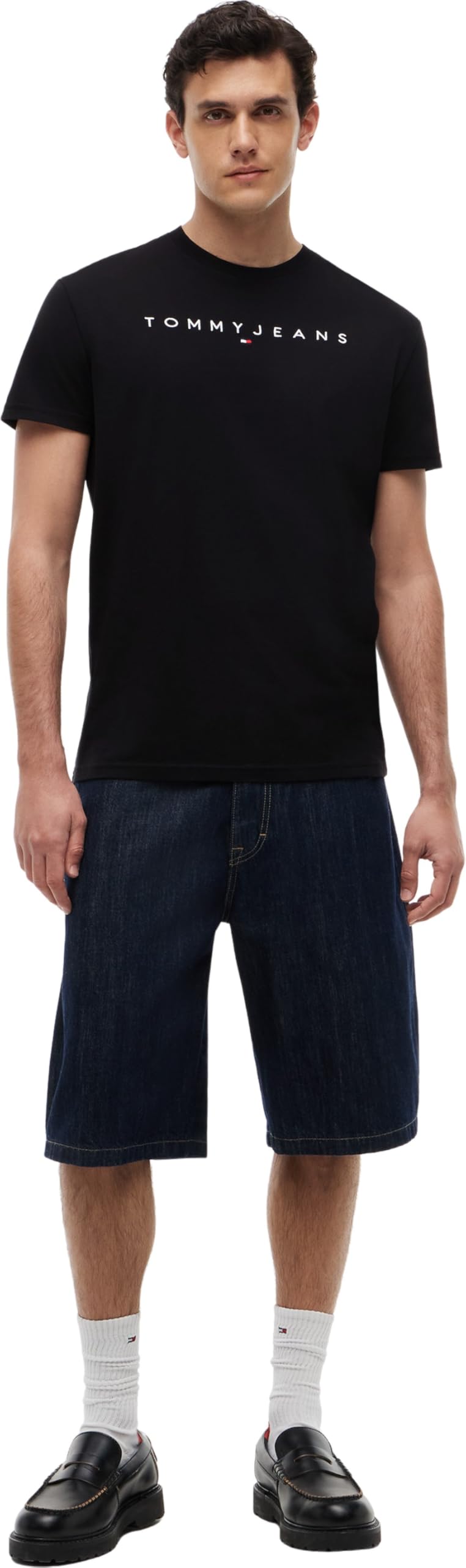 Tommy Jeans Męska koszulka TJM REG Linear Logo TEE EXT DM0DM20744BDS010 S/S, czarna (czarna), 4XL, czarny (czarny), 4XL Duże Rozmiary
