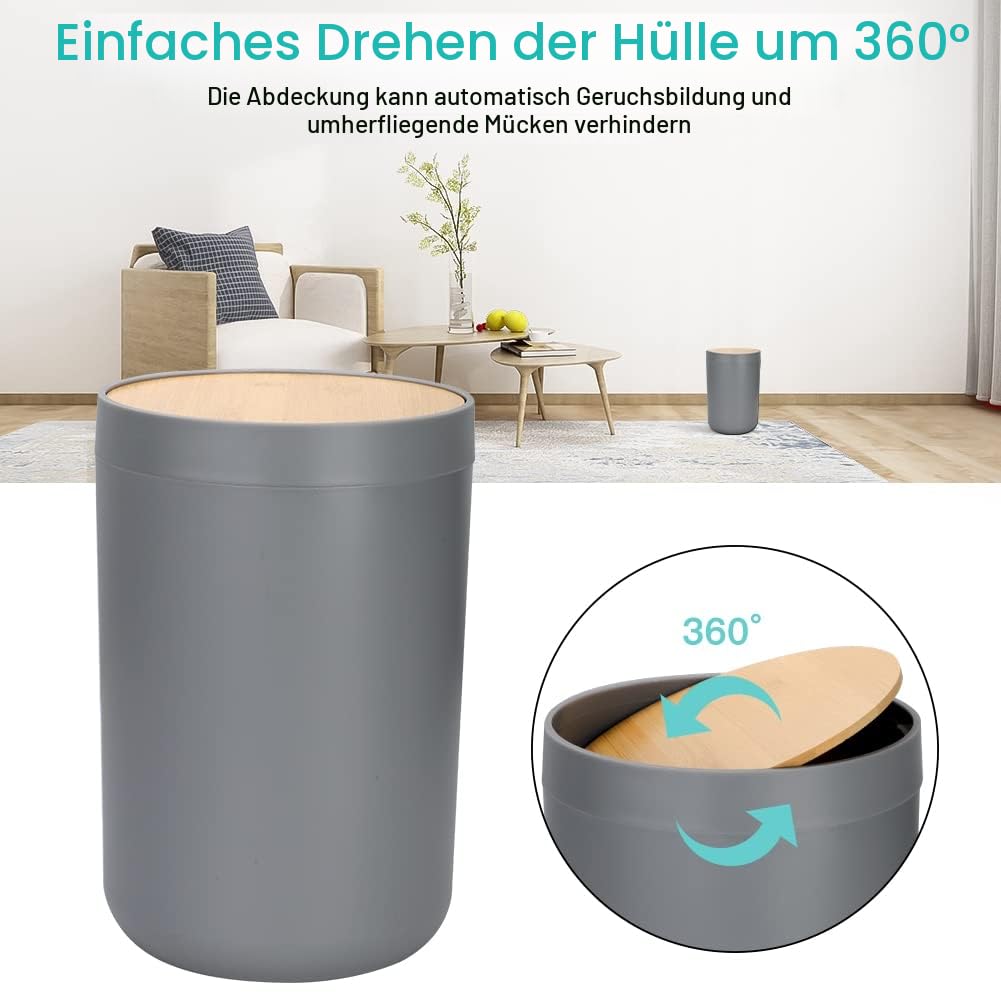 JOTOM 7 Stück Bambus Badezimmer Zubehör Badezimmer Zubehör Set Luxus Modern Bad Set Zahnbürstenhalter Becher Qtip Halter Toilettenbürste Set Seifenschale Mülleimer Seifenspender (Grau)