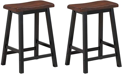 Miniatura 1 de WATERJOY Juego de 2 taburetes de bar de altura de mostrador, asiento de madera maciza vintage, 24 pulgadas, acabado de nogal antiguo para bistró,