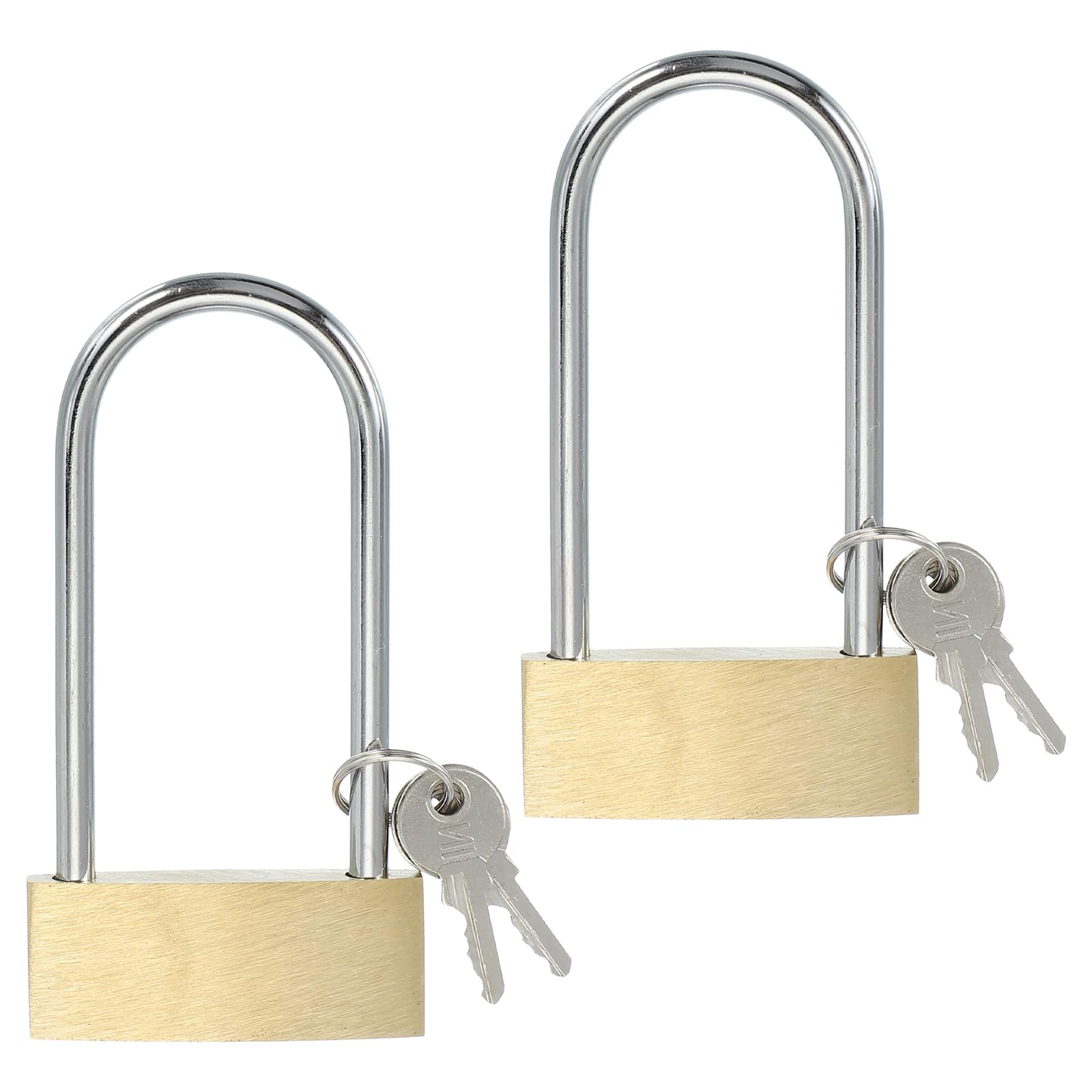 PATIKIL Solid Brass Padlocks 3.8", 2 Pcs Long Shackle Lock Padlock with 2 Keys Weatherproof for Gym Locker Gate Fence Outdoor Indoor