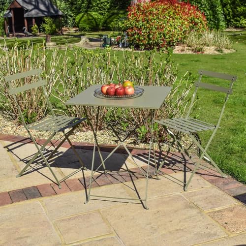 BPS® Deluxe Ensemble Bistro de Jardin | Table et chaises de Jardin en métal | Ensemble de mobilier de Patio 2 pièces | Durable | Table et chaises Pliantes 3...